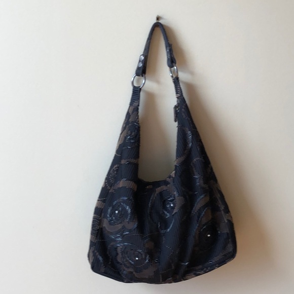 Handbags - Black Shoulder Bag with Flower Detail